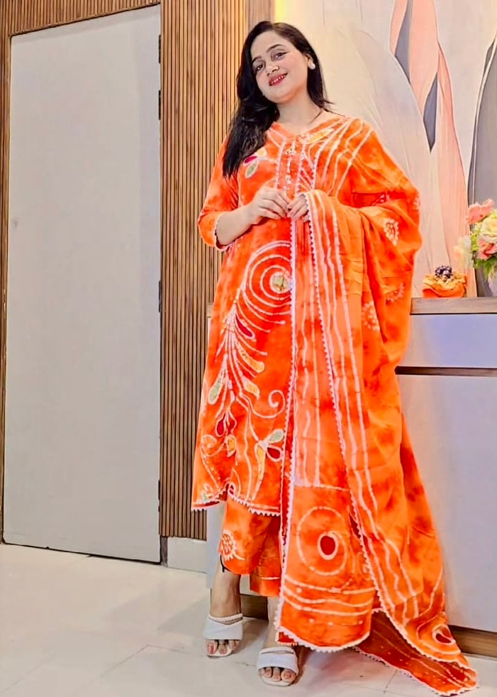 Buy Orange Jaipuri Batik Print Suit Set Online