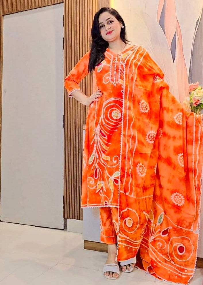 Buy Orange Jaipuri Batik Print Suit Set Online
