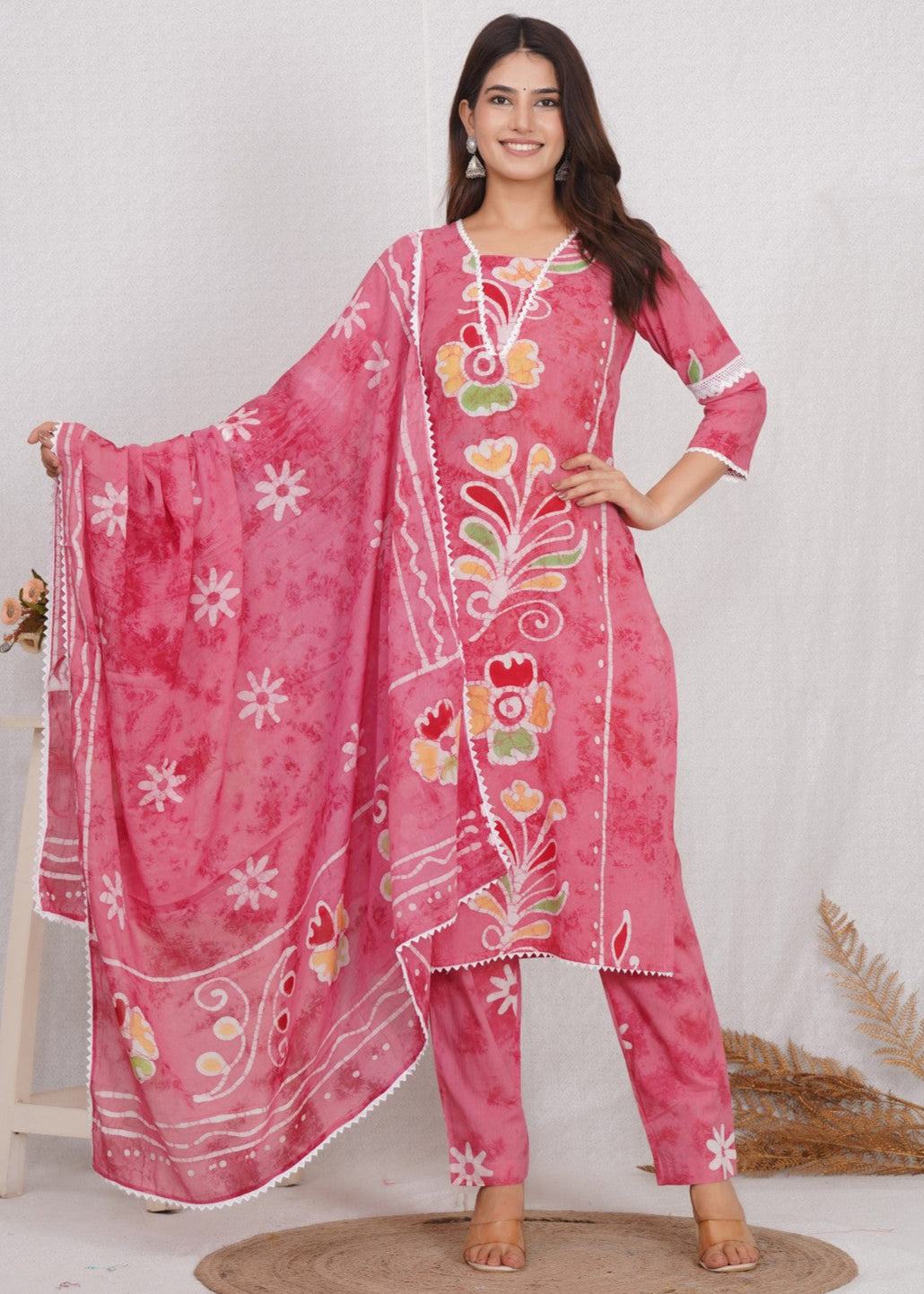 Buy Pink Batik Print Beautiful Suit Set Online