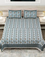 Jaipuri Printed Rama Double Bed Bedsheet with Pillow Covers