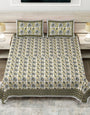 Jaipuri Printed Green Double Bed Bedsheet with Pillow Covers