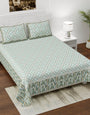 Jaipuri Printed Sea Green Traditional Double Bed Bedsheet with Pillow Covers