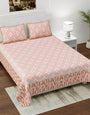 Jaipuri Printed Pink Traditional Double Bed Bedsheet with Pillow Covers