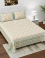 Jaipuri Printed Yellow Traditional Double Bed Bedsheet with Pillow Covers