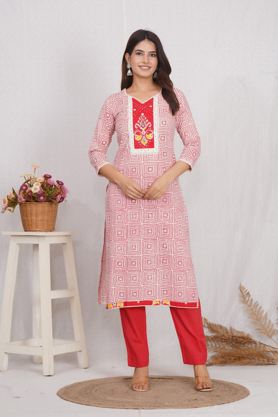 Traditional Chikankari Jaipuri Print Suit Set Online