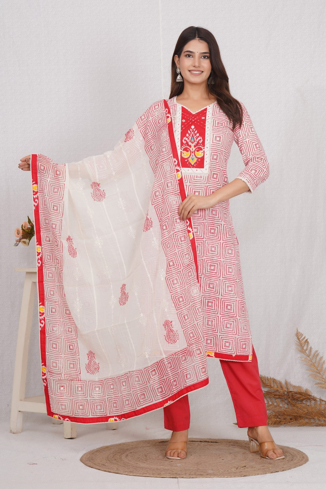 Traditional Chikankari Jaipuri Print Suit Set Online