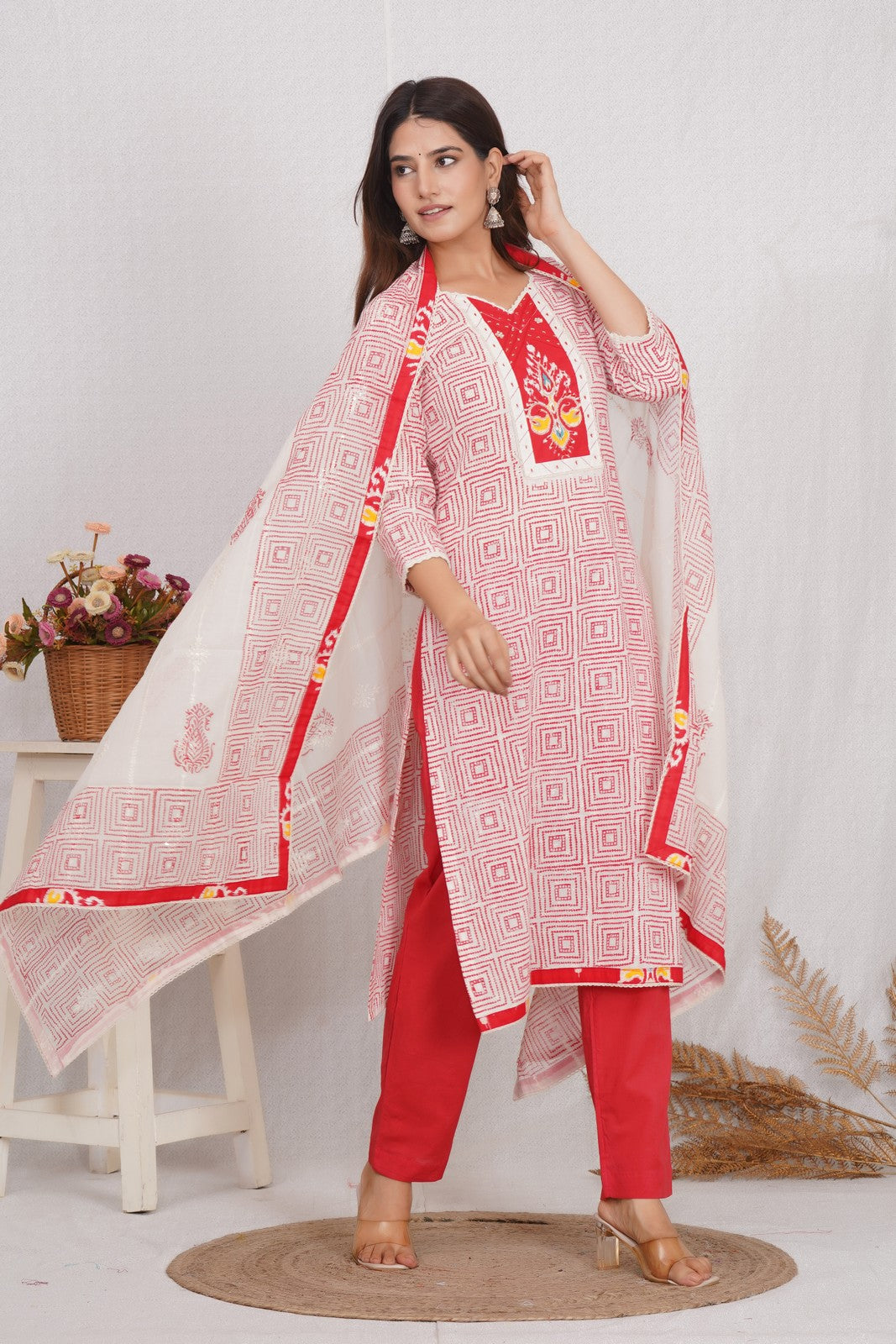Traditional Chikankari Jaipuri Print Suit Set Online