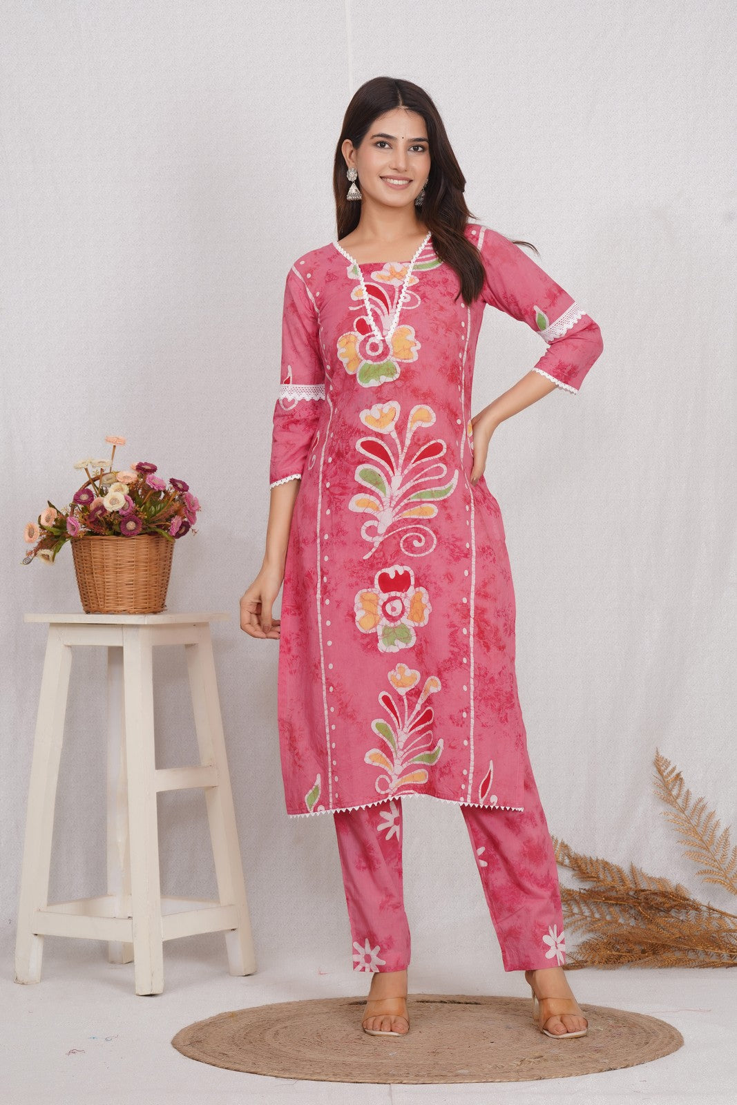 Buy Pink Batik Print Beautiful Suit Set Online