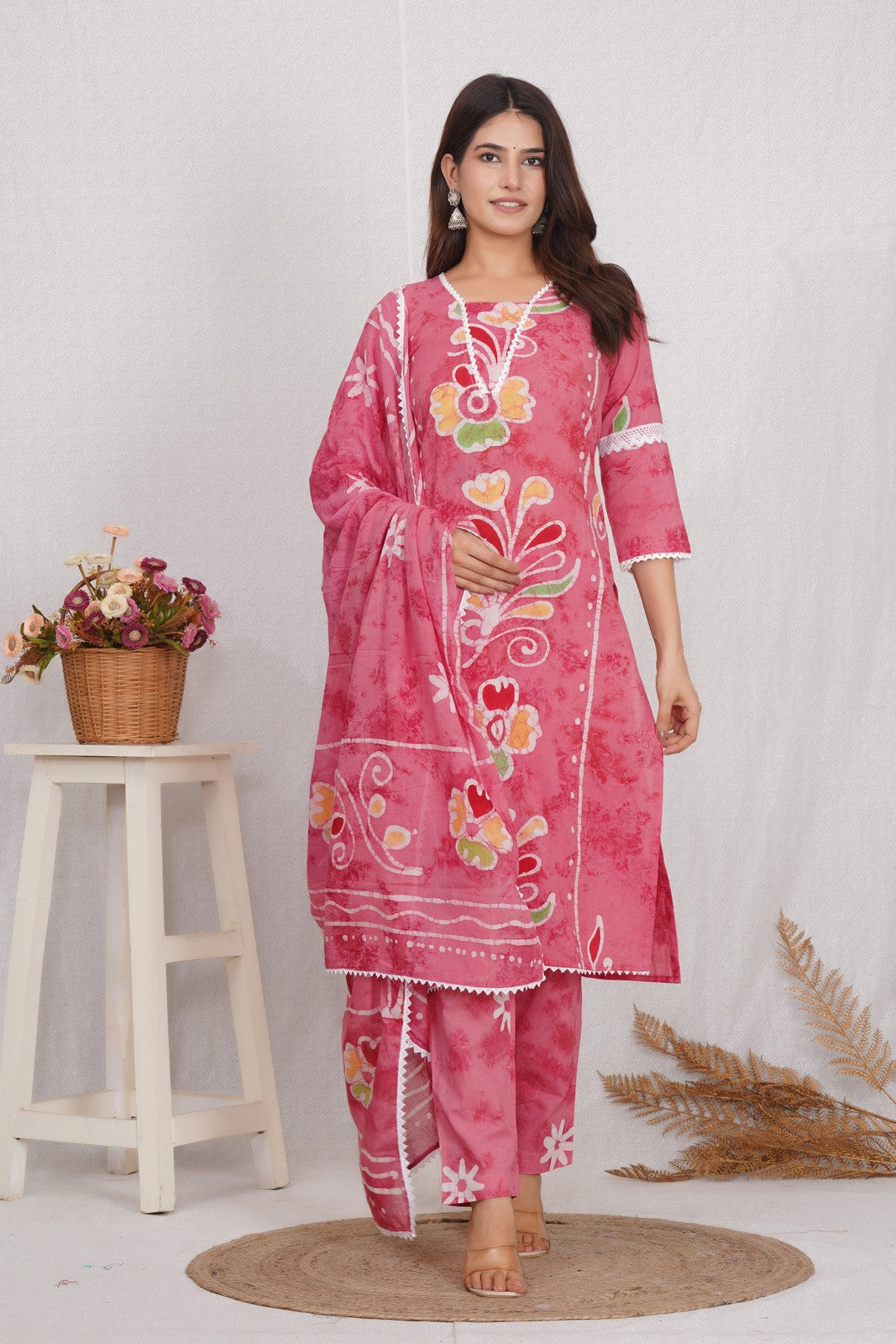 Buy Pink Batik Print Beautiful Suit Set Online