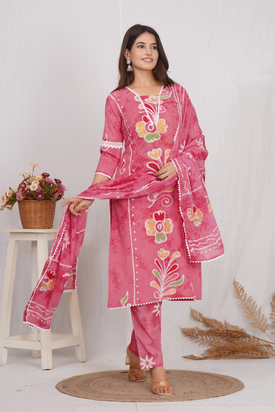 Buy Pink Batik Print Beautiful Suit Set Online
