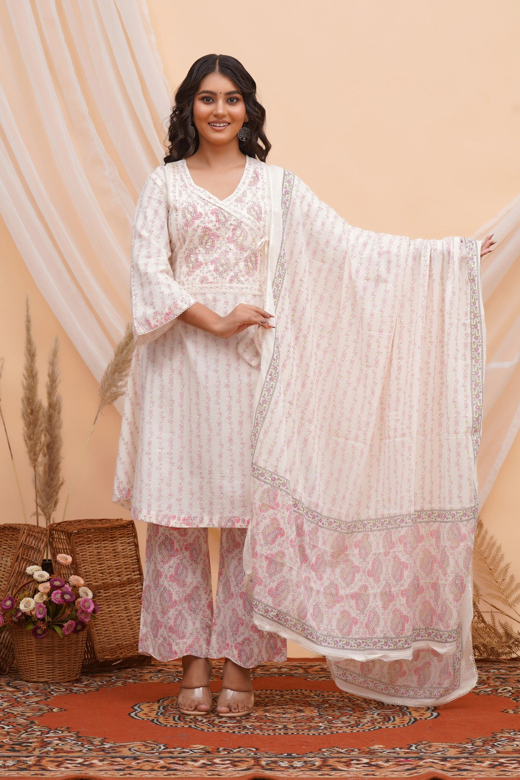 Buy White Jaipuri Print Beautiful Suit Set Online