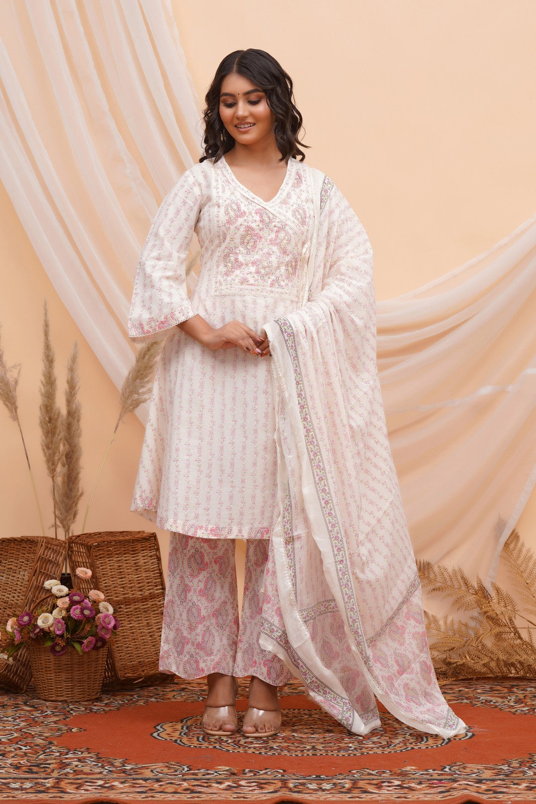 Buy White Jaipuri Print Beautiful Suit Set Online