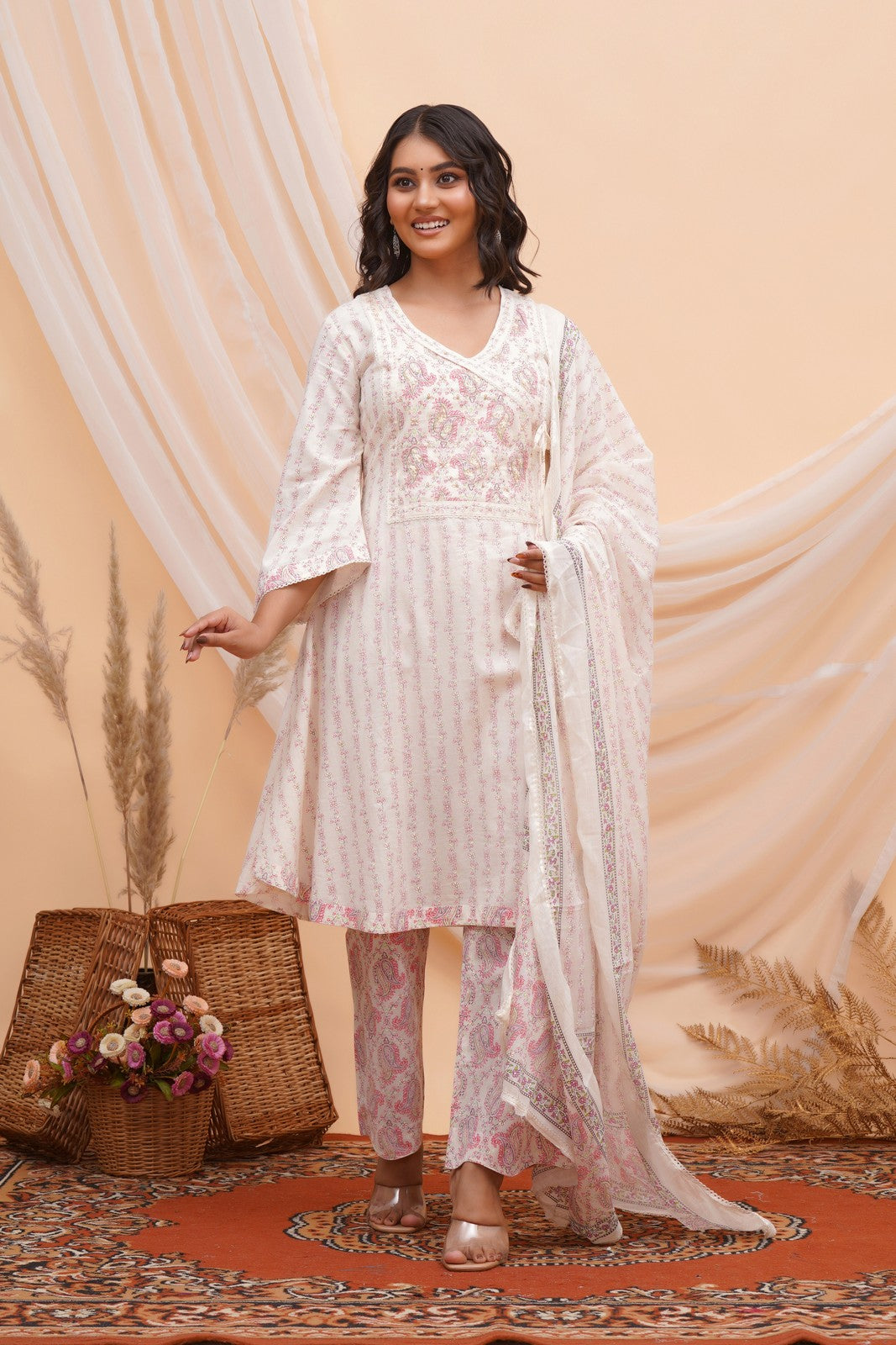 Buy White Jaipuri Print Beautiful Suit Set Online