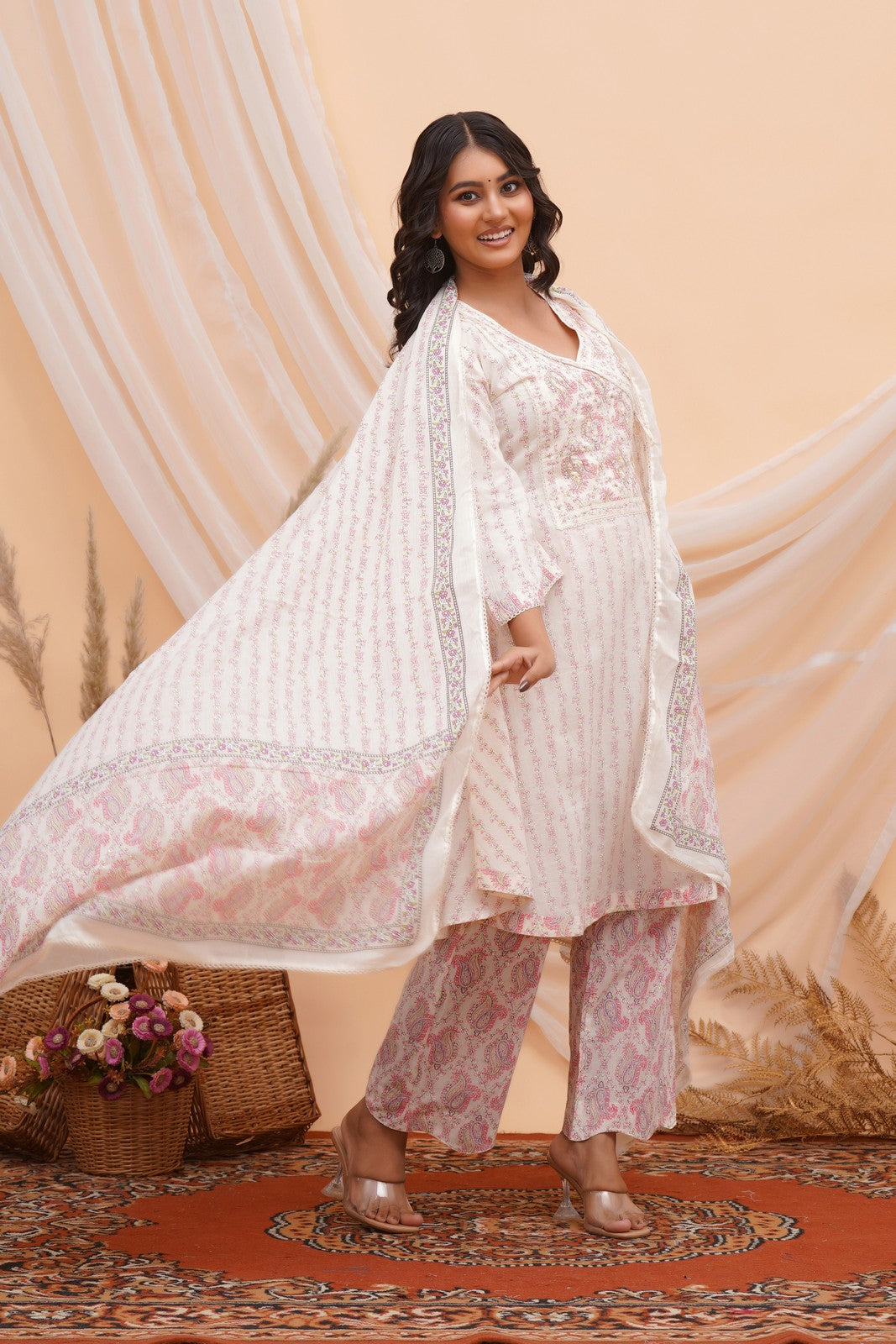 Buy White Jaipuri Print Beautiful Suit Set Online