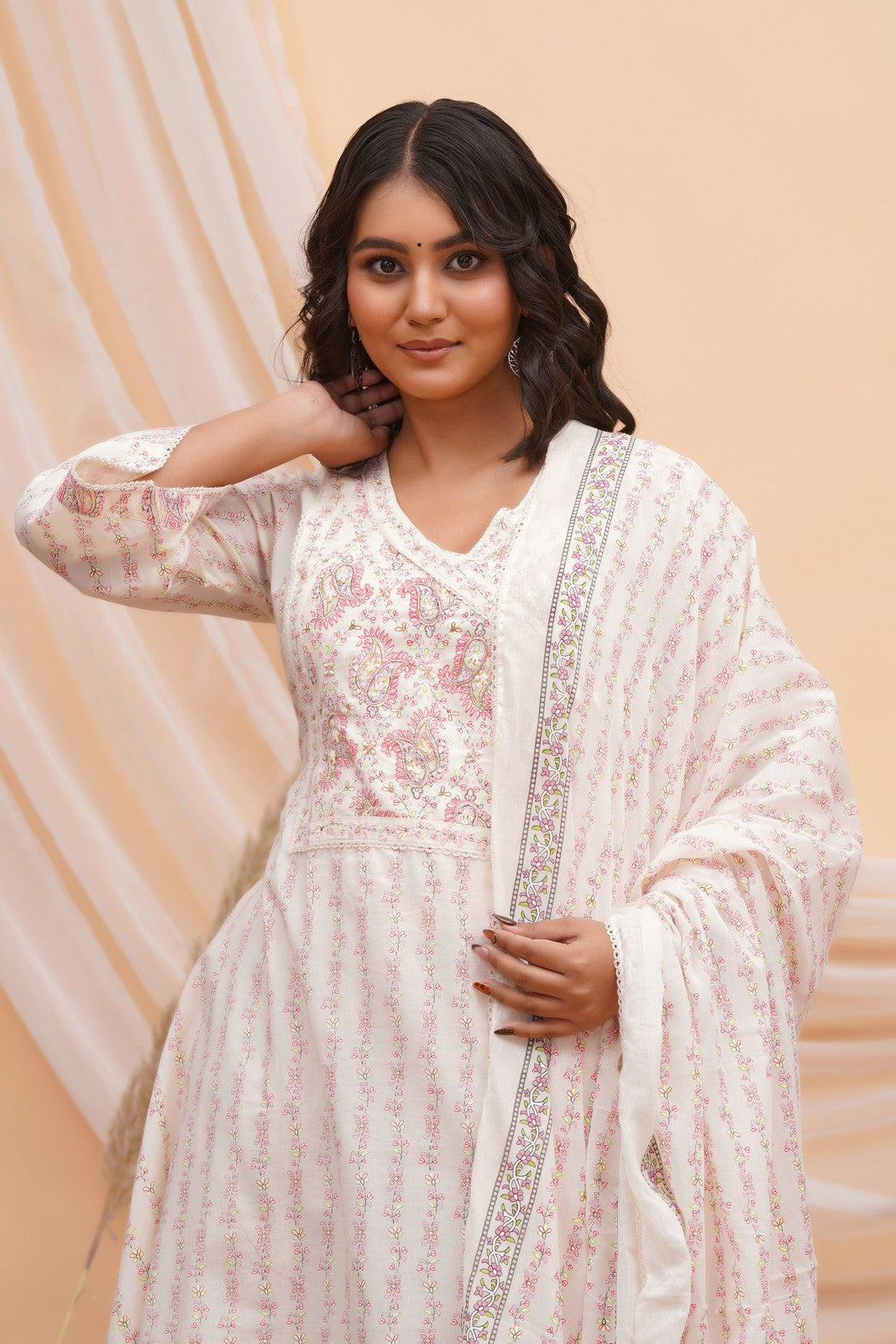 Buy White Jaipuri Print Beautiful Suit Set Online