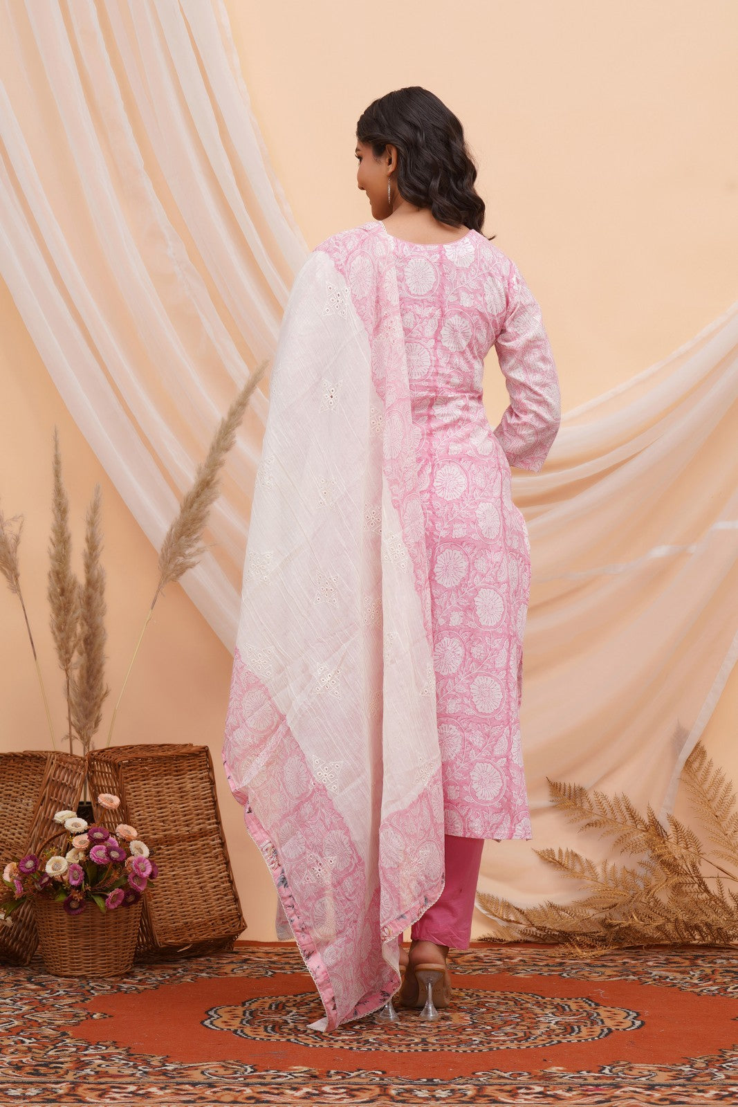 Buy Pink Jaipuri Print Beautiful Hand Work Suit Set Online