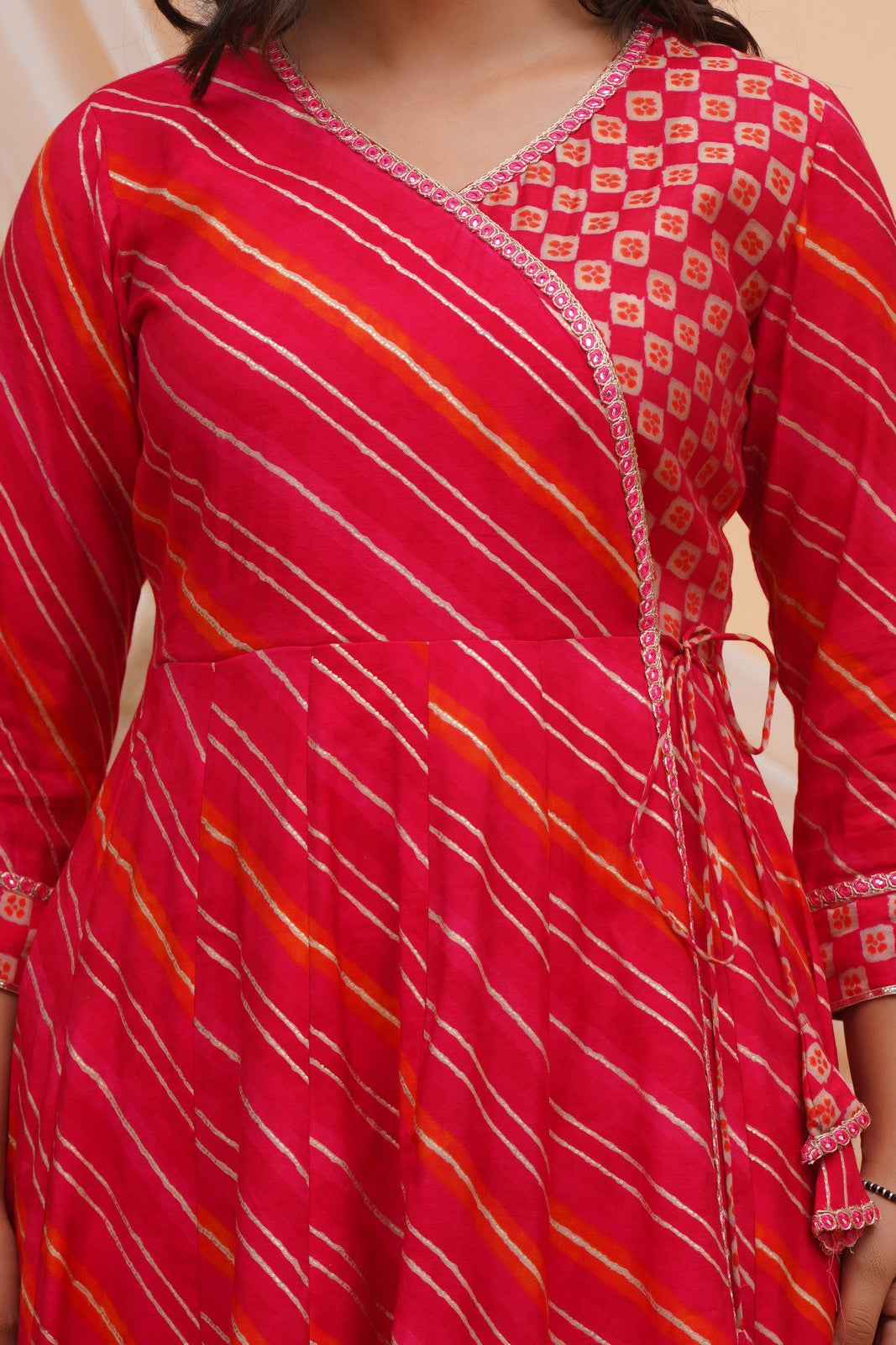 Buy Pink Leheriya Print Anarkali Suit Set Online