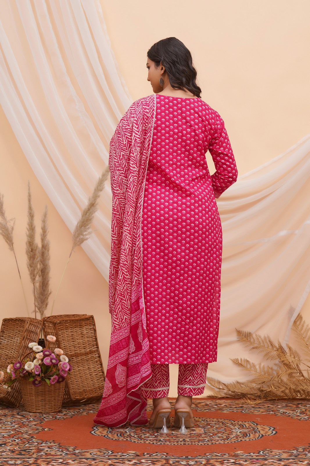 Buy Pink Hand Block Print Beautiful Traditional Suit Set Online