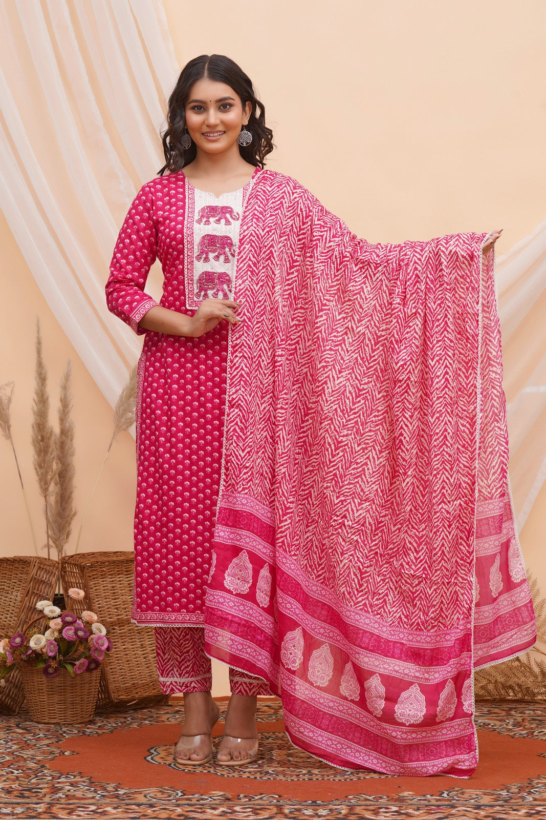 Buy Pink Hand Block Print Beautiful Traditional Suit Set Online