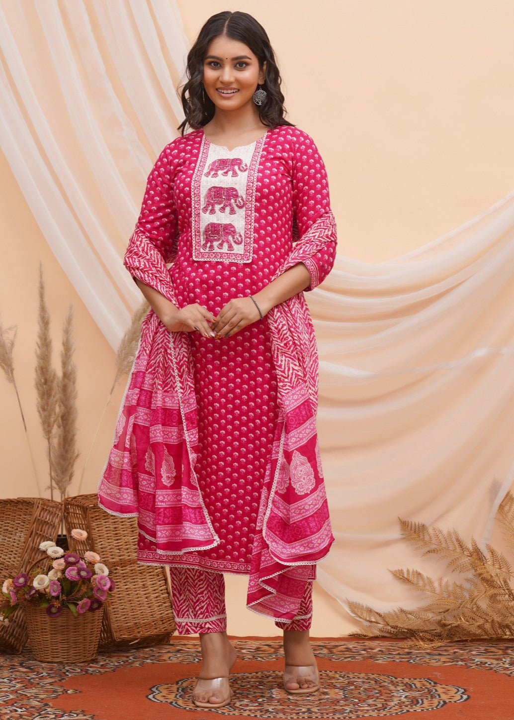 Buy Pink Hand Block Print Beautiful Traditional Suit Set Online