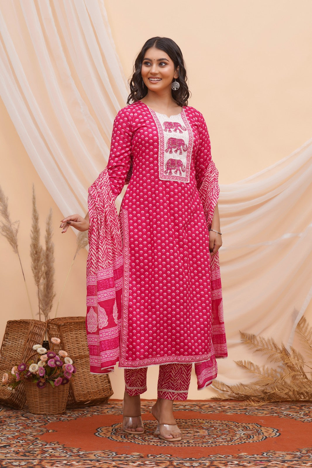 Buy Pink Hand Block Print Beautiful Traditional Suit Set Online