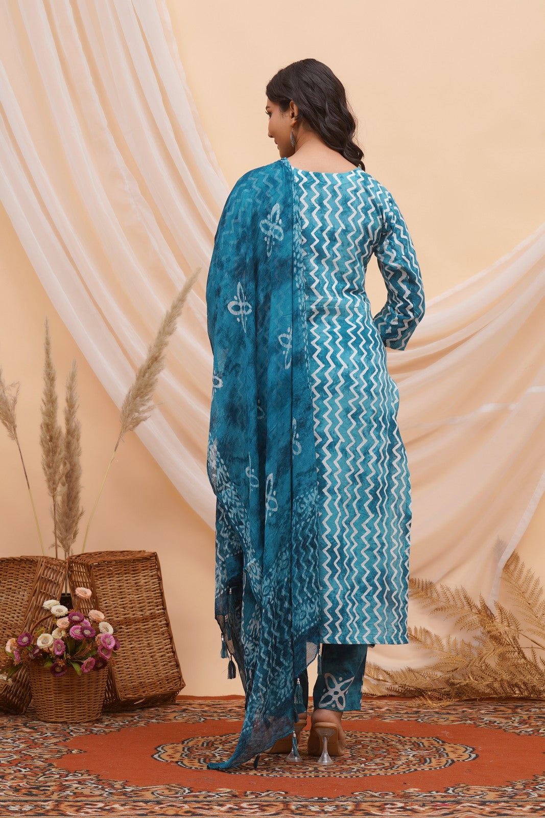 Buy Blue Block Print Latest Suit Set Online