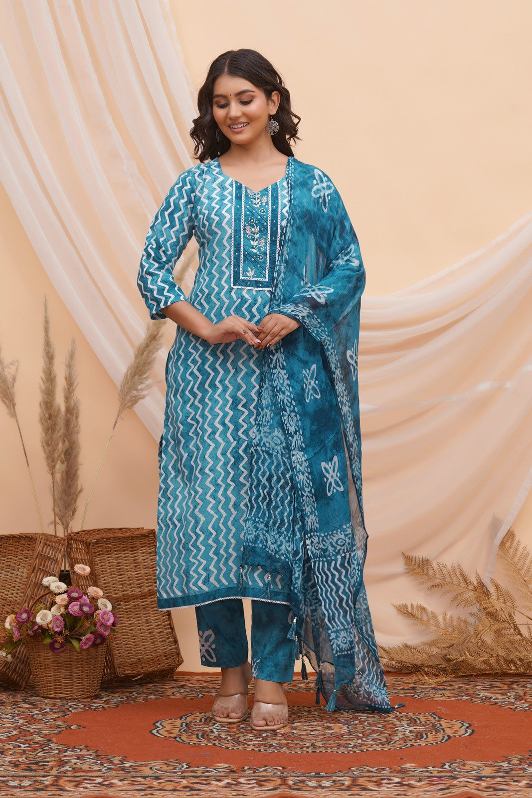 Buy Blue Block Print Latest Suit Set Online