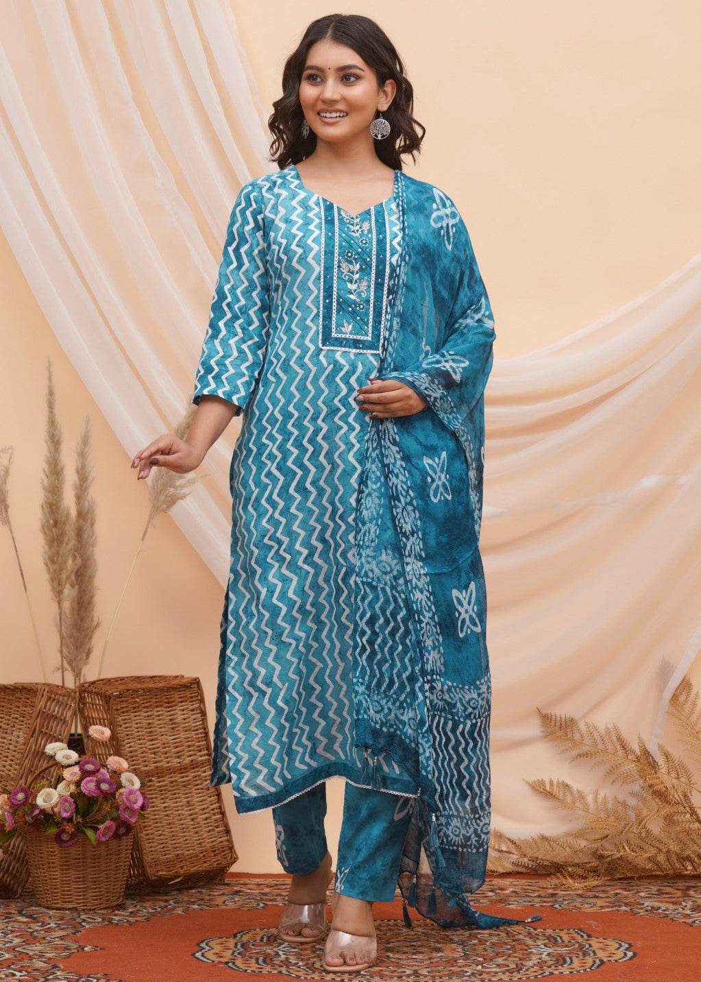 Buy Blue Block Print Latest Suit Set Online