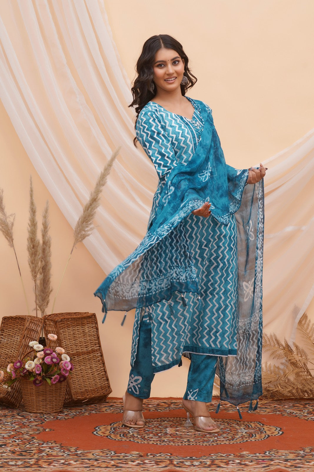 Buy Blue Block Print Latest Suit Set Online