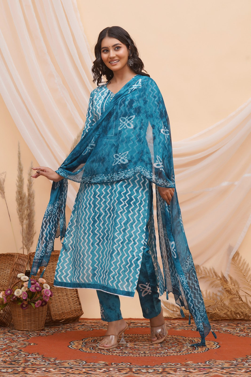Buy Blue Block Print Latest Suit Set Online