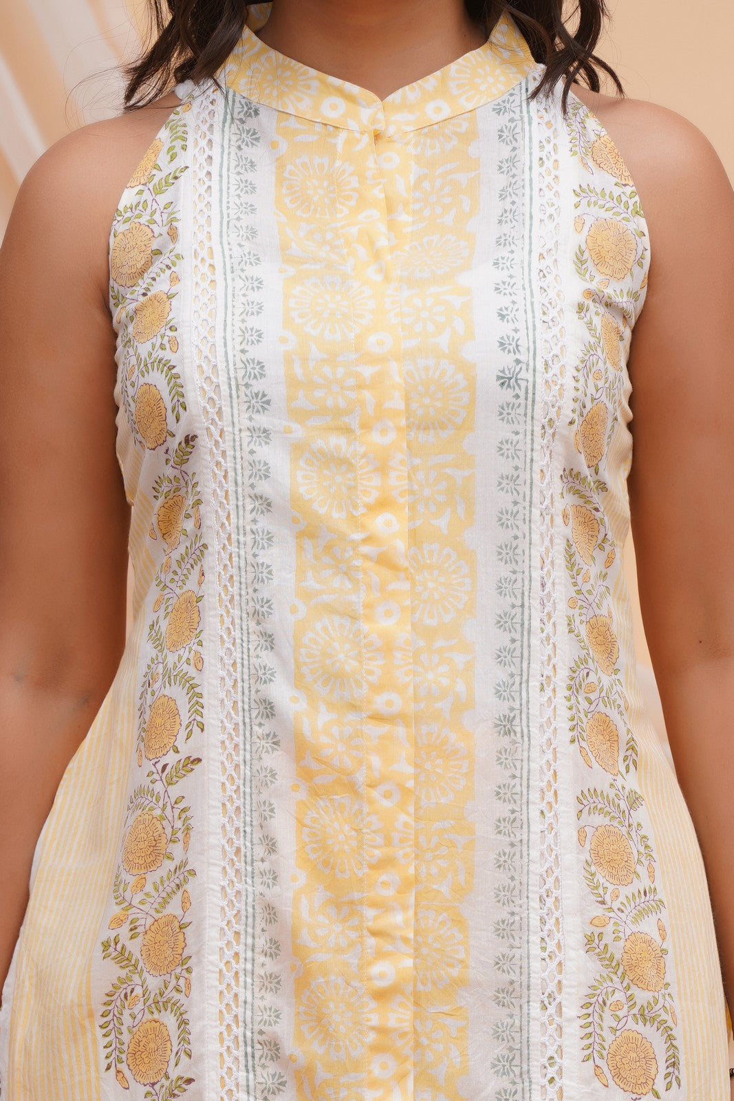 Buy Yellow Blcok Print Cut Sleeves Beautiful Suit Set