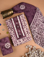 Hand Block Printed Purple Hand Work Unstitched Dress Material