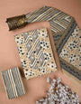 Cream and Black Sanganeri Print Handblock Unstiched Dress Material