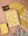 Yellow Sanganeri Print Handblock Unstiched Dress Material