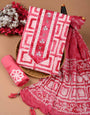 Batik Print Pink Color Hand Work Unstitched Dress Material