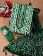 Hand Block Batik Print  Green Unstitched Suit Set