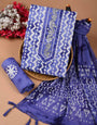 Hand Block Batik Print Blue Unstitched Suit Set
