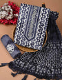 Hand Block Batik Print Black Unstitched Suit Set