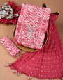 Hand Block Rose Pink Unstitched Dress Material