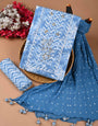 Hand Block Blue Unstitched Dress Material