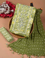 Hand Block Green Unstitched Dress Material