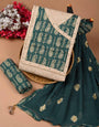 Handblock Print Deep Green Angrakha Pattern Unstiched Suit Set
