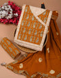 Handblock Print Orange Angrakha Pattern Unstiched Suit Set