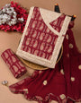 Handblock Print Red Angrakha Pattern Unstiched Suit Set