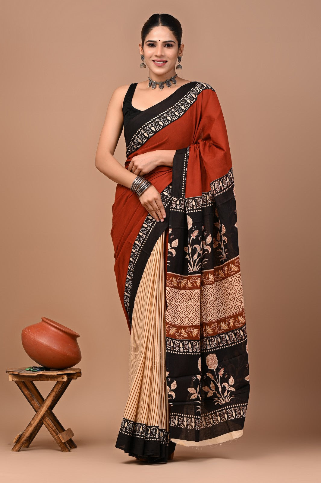 Buy Bagru Block Print Cotton Saree Online Shopping