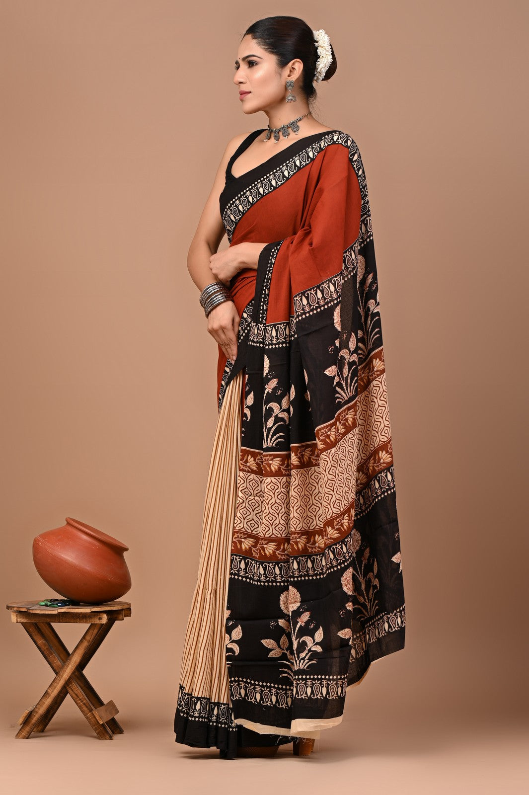 Buy Bagru Block Print Cotton Saree Online Shopping