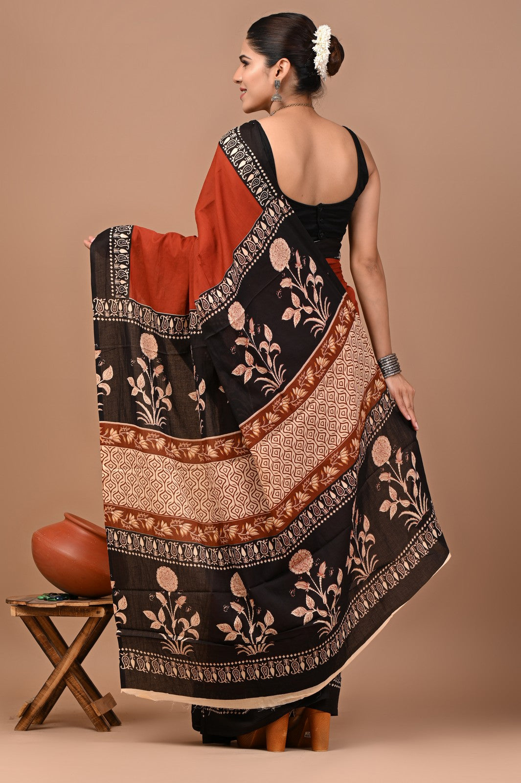 Buy Bagru Block Print Cotton Saree Online Shopping