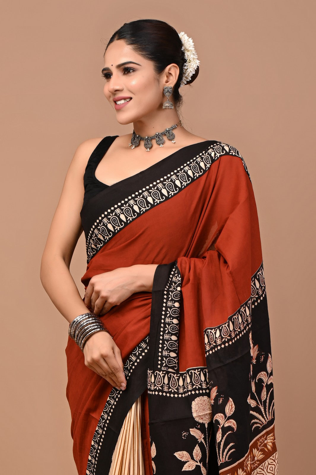 Buy Bagru Block Print Cotton Saree Online Shopping
