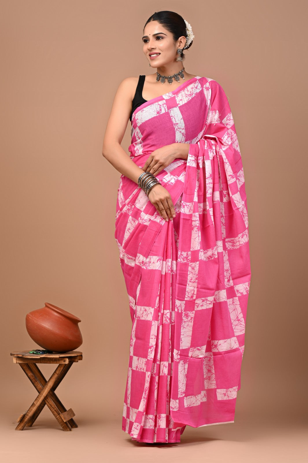 Buy Pink Jaipuri Block Print Mul Cotton Saree Online