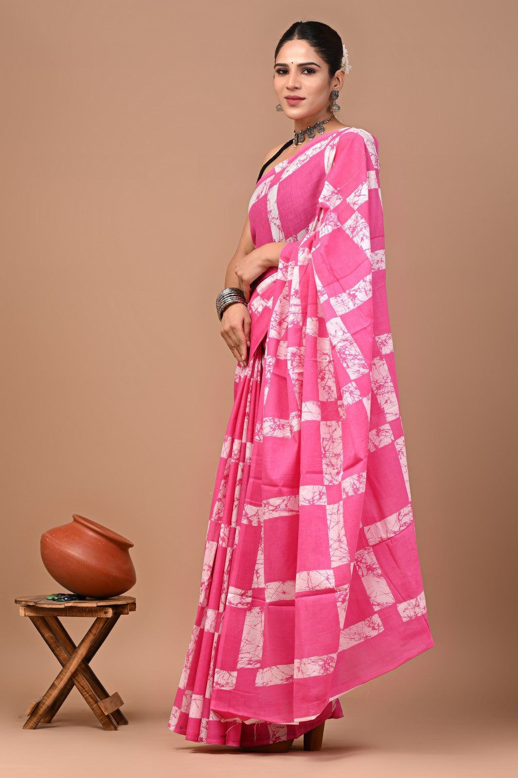Buy Pink Jaipuri Block Print Mul Cotton Saree Online